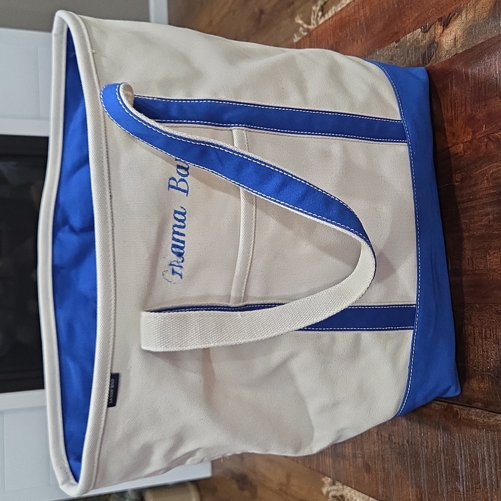 LARGE Lands End Blue and White Canvas Tote Bag - Picture 4 of 11